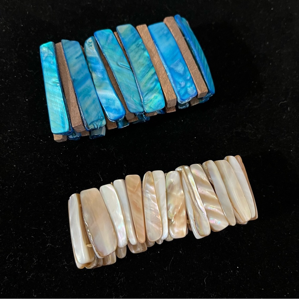 2 Chunky Mother of Pearl Shell Stretch Bracelets